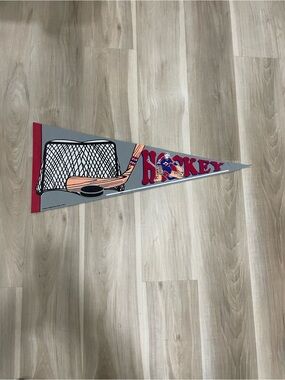 Retro Hockey Pennant in Gray, Red, Blue